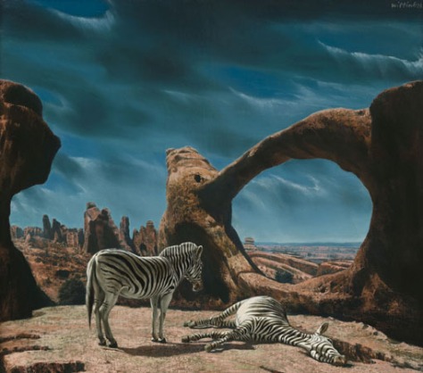 Carel Willink, Zebra's in rood rotslandschap, ooit in de collectie van Dirk Scheringa